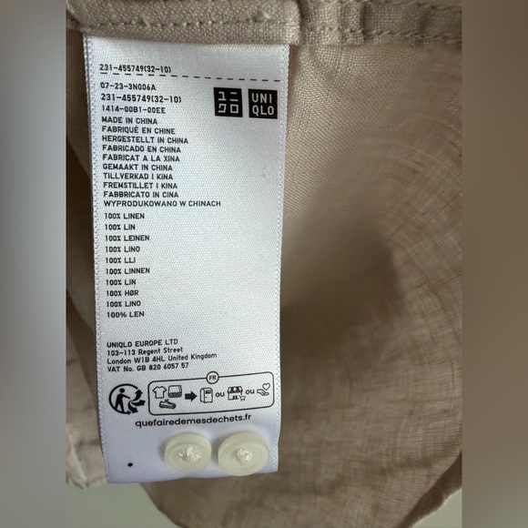 Uniqlo 100% Premium Linen Women’s Button Down Shirt Size S Natural Beige Staple - Picture 8 of 9